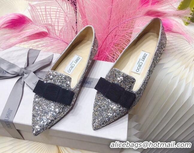 Low Price Colorful Jimmy Choo Gabie Glitter Sequins Pointy Toe Flat Ballerinas with Bow 091133