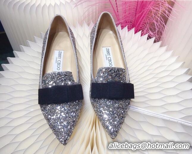 Low Price Colorful Jimmy Choo Gabie Glitter Sequins Pointy Toe Flat Ballerinas with Bow 091133