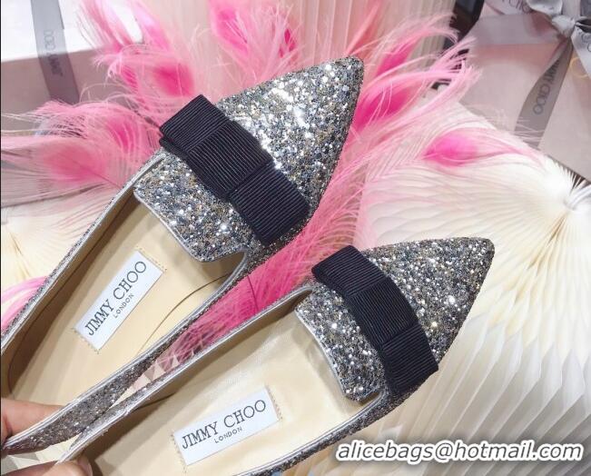 Low Price Colorful Jimmy Choo Gabie Glitter Sequins Pointy Toe Flat Ballerinas with Bow 091133