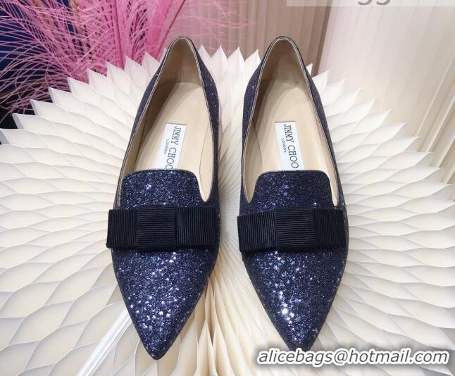 Best Luxury Colorful Jimmy Choo Gabie Glitter Sequins Pointy Toe Flat Ballerinas with Bow 091134