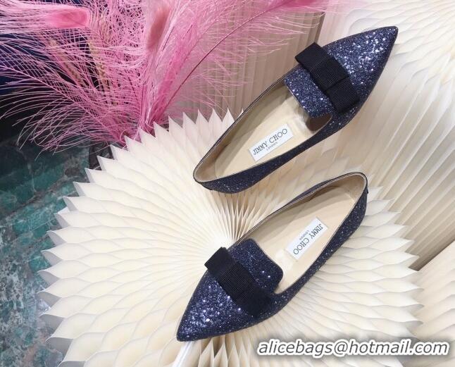 Best Luxury Colorful Jimmy Choo Gabie Glitter Sequins Pointy Toe Flat Ballerinas with Bow 091134