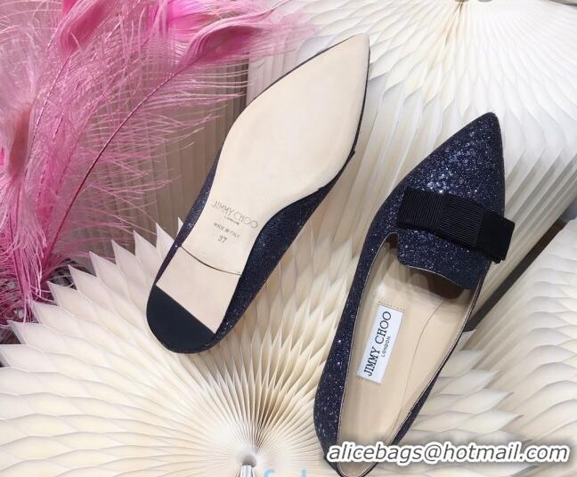 Best Luxury Colorful Jimmy Choo Gabie Glitter Sequins Pointy Toe Flat Ballerinas with Bow 091134