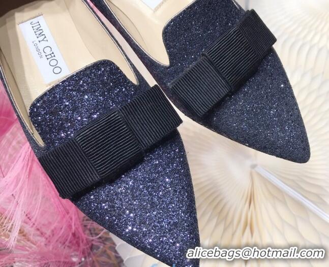 Best Luxury Colorful Jimmy Choo Gabie Glitter Sequins Pointy Toe Flat Ballerinas with Bow 091134