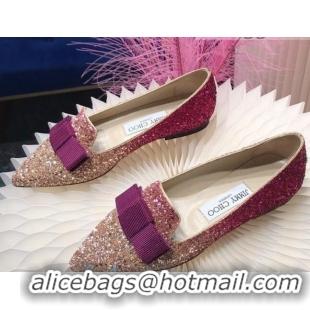 Affordable Price Jimmy Choo Gabie Glitter Sequins Pointy Toe Flat Ballerinas with Bow 091135