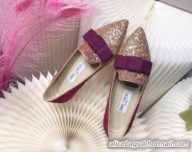 Affordable Price Jimmy Choo Gabie Glitter Sequins Pointy Toe Flat Ballerinas with Bow 091135