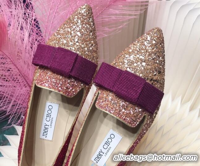 Affordable Price Jimmy Choo Gabie Glitter Sequins Pointy Toe Flat Ballerinas with Bow 091135