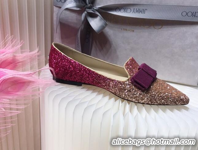 Affordable Price Jimmy Choo Gabie Glitter Sequins Pointy Toe Flat Ballerinas with Bow 091135