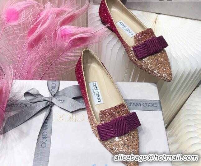 Affordable Price Jimmy Choo Gabie Glitter Sequins Pointy Toe Flat Ballerinas with Bow 091135