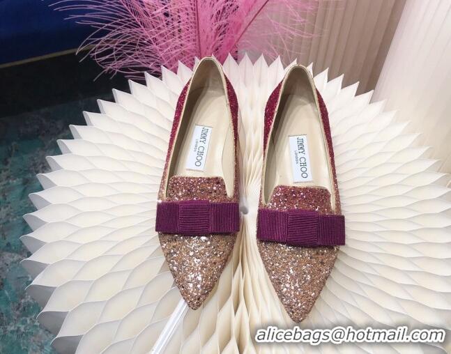 Affordable Price Jimmy Choo Gabie Glitter Sequins Pointy Toe Flat Ballerinas with Bow 091135