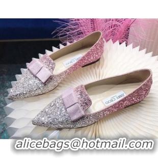 Classic Hot Jimmy Choo Gabie Glitter Sequins Pointy Toe Flat Ballerinas with Bow 091136