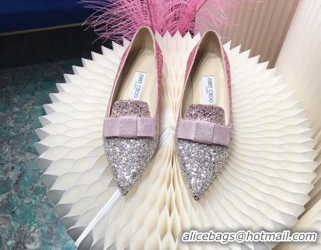 Classic Hot Jimmy Choo Gabie Glitter Sequins Pointy Toe Flat Ballerinas with Bow 091136