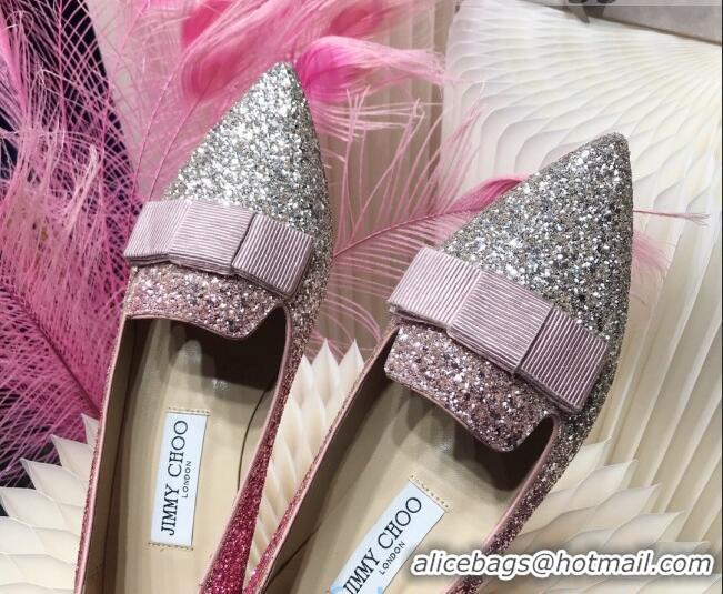 Classic Hot Jimmy Choo Gabie Glitter Sequins Pointy Toe Flat Ballerinas with Bow 091136