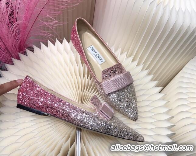 Classic Hot Jimmy Choo Gabie Glitter Sequins Pointy Toe Flat Ballerinas with Bow 091136