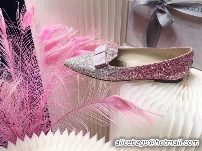 Classic Hot Jimmy Choo Gabie Glitter Sequins Pointy Toe Flat Ballerinas with Bow 091136