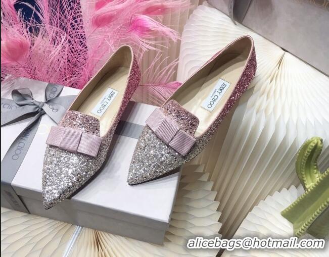 Classic Hot Jimmy Choo Gabie Glitter Sequins Pointy Toe Flat Ballerinas with Bow 091136