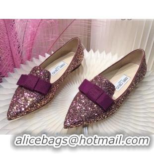 Popular Style Jimmy Choo Gabie Glitter Sequins Pointy Toe Flat Ballerinas with Bow 091137