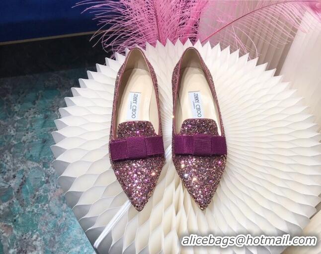 Popular Style Jimmy Choo Gabie Glitter Sequins Pointy Toe Flat Ballerinas with Bow 091137