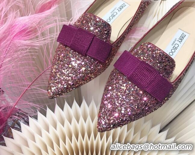 Popular Style Jimmy Choo Gabie Glitter Sequins Pointy Toe Flat Ballerinas with Bow 091137