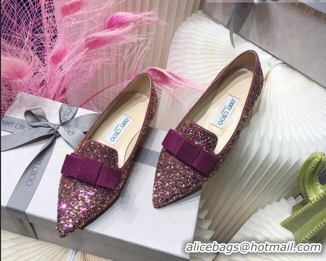 Popular Style Jimmy Choo Gabie Glitter Sequins Pointy Toe Flat Ballerinas with Bow 091137