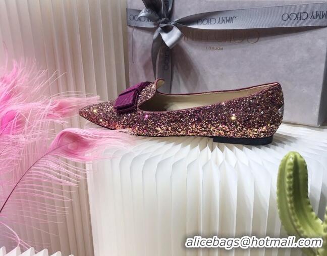 Popular Style Jimmy Choo Gabie Glitter Sequins Pointy Toe Flat Ballerinas with Bow 091137