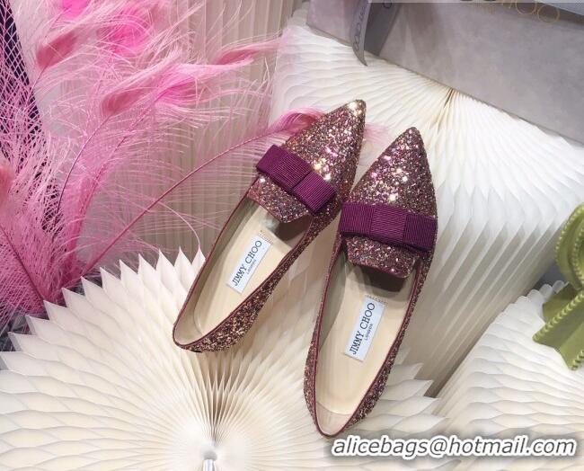 Popular Style Jimmy Choo Gabie Glitter Sequins Pointy Toe Flat Ballerinas with Bow 091137