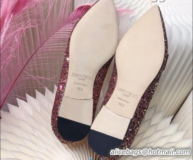 Popular Style Jimmy Choo Gabie Glitter Sequins Pointy Toe Flat Ballerinas with Bow 091137