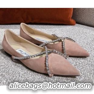 Good Looking Jimmy Choo Suede Crystal Strap Ballerinas 041001 Nude 2021