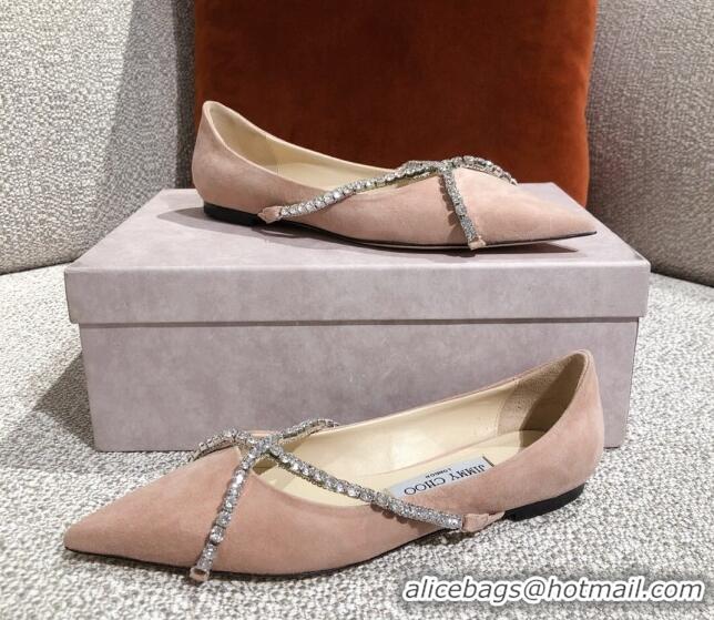 Good Looking Jimmy Choo Suede Crystal Strap Ballerinas 041001 Nude 2021