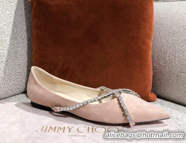 Good Looking Jimmy Choo Suede Crystal Strap Ballerinas 041001 Nude 2021