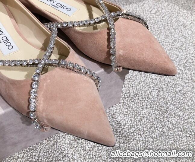 Good Looking Jimmy Choo Suede Crystal Strap Ballerinas 041001 Nude 2021