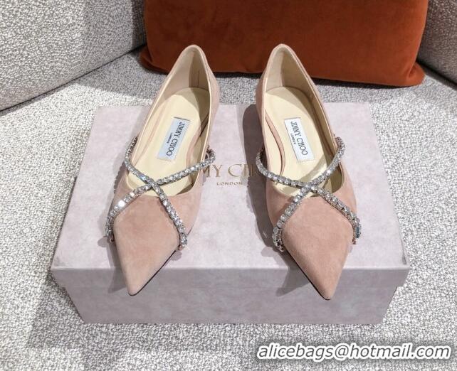 Good Looking Jimmy Choo Suede Crystal Strap Ballerinas 041001 Nude 2021