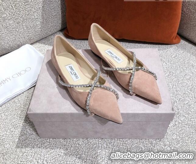 Good Looking Jimmy Choo Suede Crystal Strap Ballerinas 041001 Nude 2021