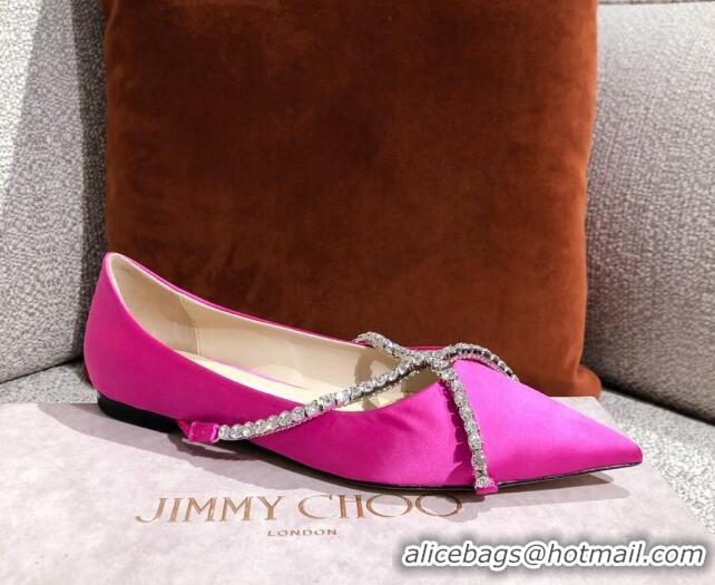 Good Quality Jimmy Choo Suede Crystal Strap Ballerinas 041001 Pink 2021