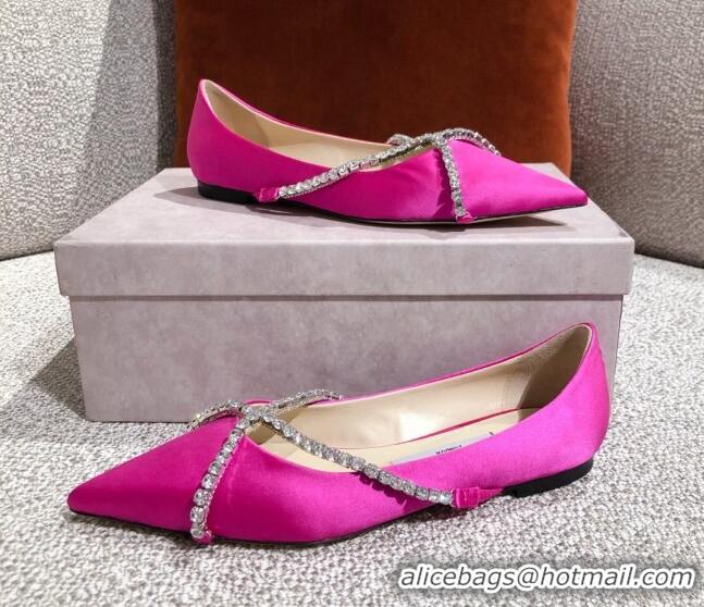 Good Quality Jimmy Choo Suede Crystal Strap Ballerinas 041001 Pink 2021