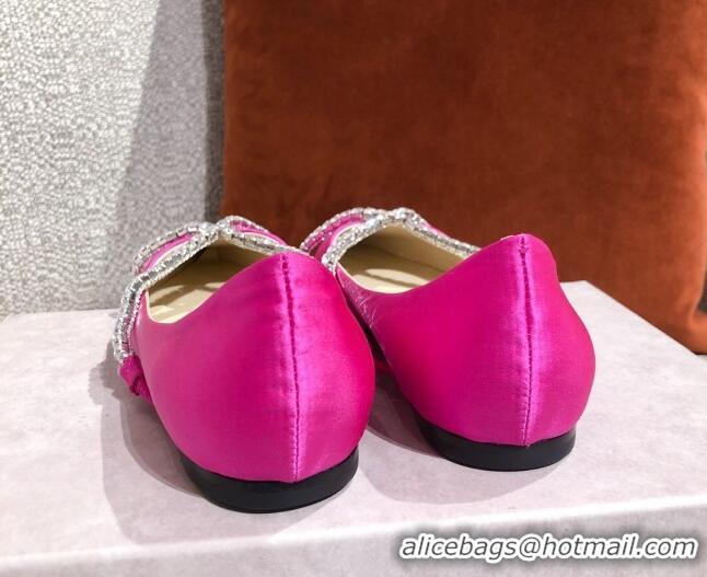 Good Quality Jimmy Choo Suede Crystal Strap Ballerinas 041001 Pink 2021