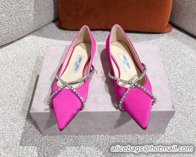 Good Quality Jimmy Choo Suede Crystal Strap Ballerinas 041001 Pink 2021