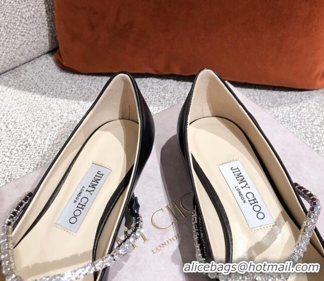 Good Quality Jimmy Choo Leather Crystal Strap Ballerinas 041003 Black 2021