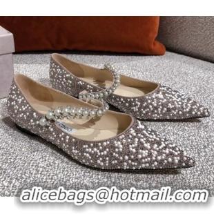 Luxurious Jimmy Choo Pearl Crystal Strap Ballerinas 041005