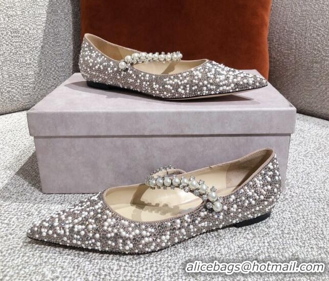 Luxurious Jimmy Choo Pearl Crystal Strap Ballerinas 041005