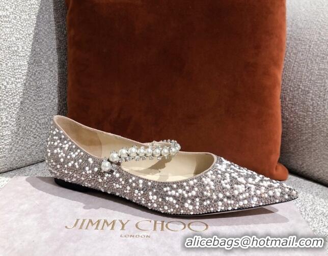 Luxurious Jimmy Choo Pearl Crystal Strap Ballerinas 041005