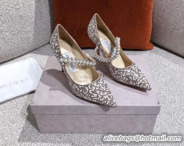 Lower Price Jimmy Choo Pearl Crystal Strap Pumps 8.5cm 041006