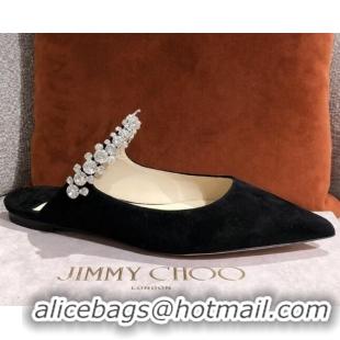 Top Grade Jimmy Choo Suede Crystal Strap Flat Mules 041010 Black 2021