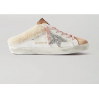 Top Quality Golden Goose Sabot Glittered Distressed Leather With Suede And Shearling Slip-on Sneakers G0367