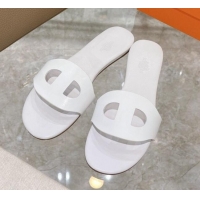 Sophisticated Hermes Roulis Calfskin Flat Slide Sandal 042922 All White 2021