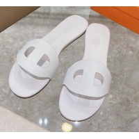 Good Quality Hermes Roulis Grained Calfskin Flat Slide Sandals 042929 White