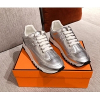 Luxury Cheap Hermes Trail Calfskin Sneakers 051084 Silver 2021