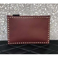 Top Quality Valentino Rockstud Large Flat Pouch Clutch Bag 92703 Burgundy