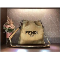 Women Classic FENDI PACK SMALL POUCH Braided straw Large-bag F1529 Brown