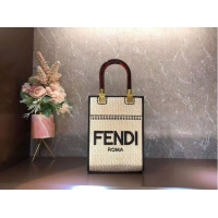 Buy Discount FENDI SUNSHINE SHOPPER Braided straw medium-bag F1620 Beige