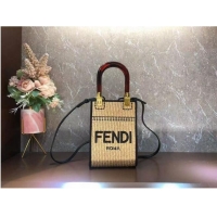 Cheap Design FENDI MINI SUNSHINE SHOPPER Braided straw mini-bag 8BS051 Apricot